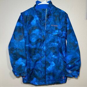 Columbia Interchange Omni Tech wind waterproof blue camo jacket boy’s size large